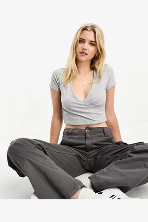 Stradivarius Ballet wrap tee in heather