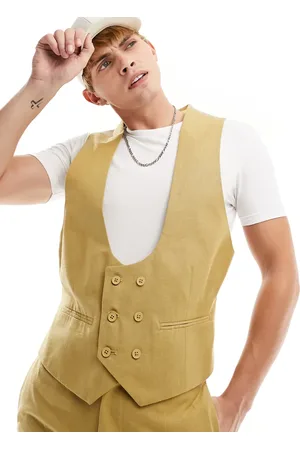 ASOS Racerback suit vest in slubby texture in stone