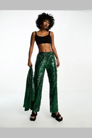Extro & Vert Wide leg sequin cargo pants in emerald - part of a set