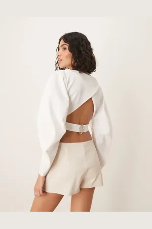 ASOS Scuba open back crop top with volume sleeves in