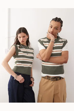 Reclaimed Unisex knit boxy tank top in green stripe