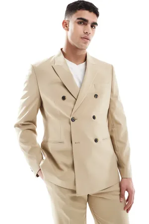 ASOS Double breasted slim suit jacket in stone