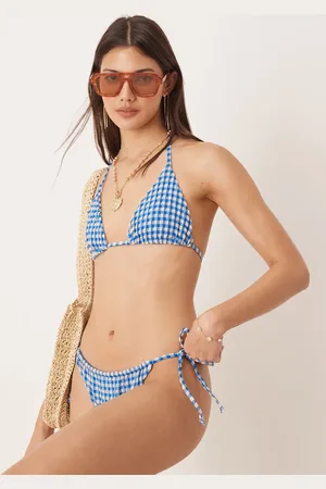 ASOS Seersucker triangle bikini top in gingham