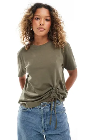 French Connection Rallie ruched cotton T-shirt in khaki