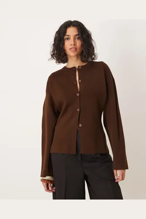 ASOS Knit structured crew neck cardigan in dark