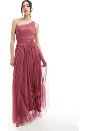 Lace & Beads Bridesmaid one shoulder tulle maxi dress in orchid