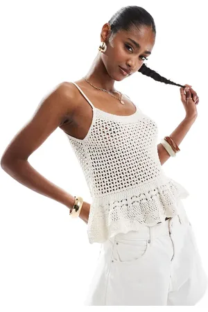 ONLY Crochet peplum top in cream