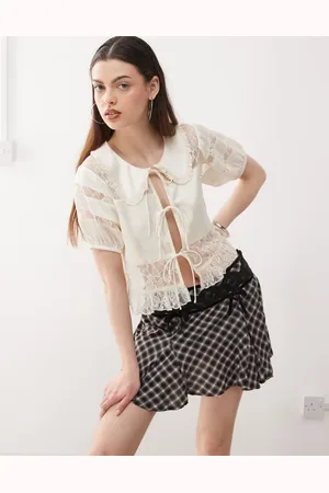 Reclaimed Tea top with lace inserts and collar