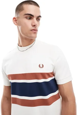 Fred Perry T-shirt in off with brown and navy panels