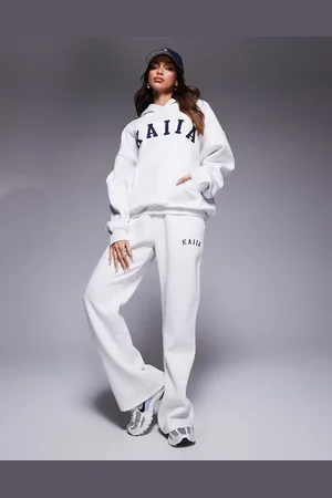 Kaiia Embroidered logo wide leg sweatpants in light heather - part of a set
