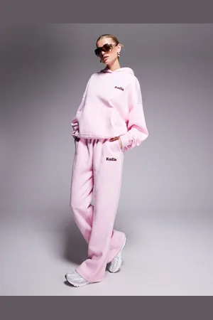 Kaiia Wide leg contrast logo sweatpants in baby - part of a set