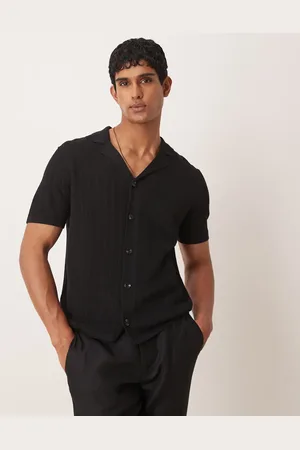 MANGO Button through revere collar crochet shirt in