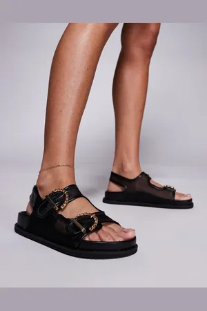 Public Desire Fuda embellished buckle flat sandals in mesh