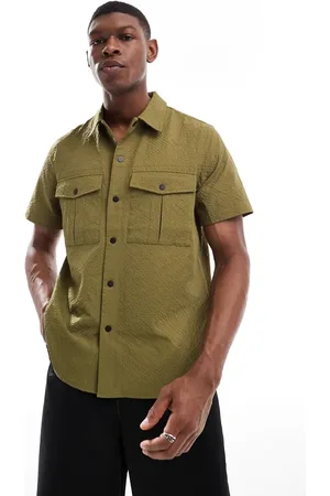 Paul Smith Short sleeve seersucker shirt in olive