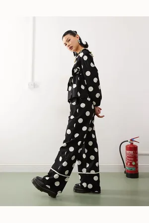 Reclaimed Wide leg pull on pants in polka dot print - part of a set