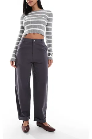 ASOS Tapered pants with turn-up detail in charcoal