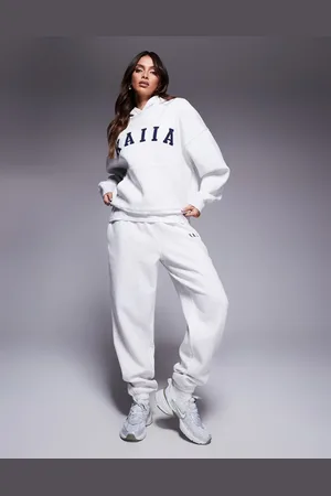 Kaiia Embroidered logo cuffed sweatpants in light heather - part of a set