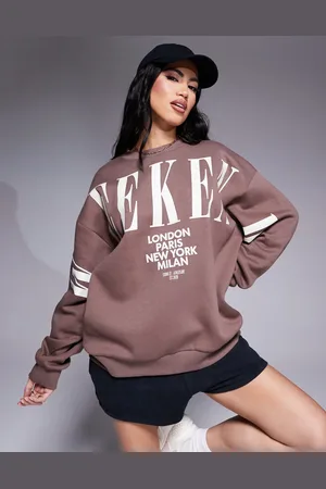 ASOS Weekend Collective oversized sweatshirt with stacked logo in chocolate