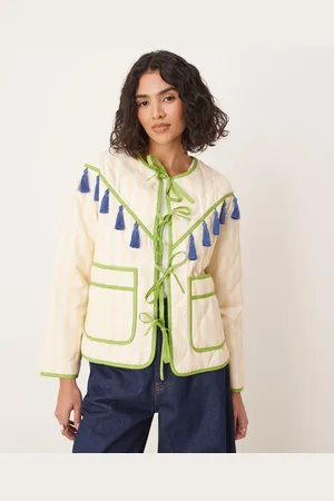 Never Fully Dressed Tassel trim striped jacket in cream