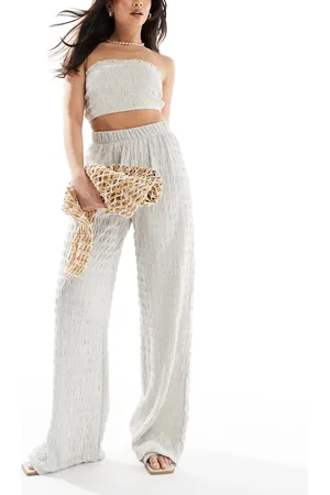 ONLY Seersucker wide leg pants in ice