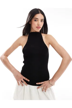 Esmée Exclusive shirring halter crop top in