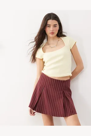 Reclaimed Square neck fitted T-shirt in butter yellow
