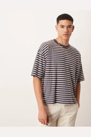 ASOS Boxy oversized T-shirt in navy and white stripe