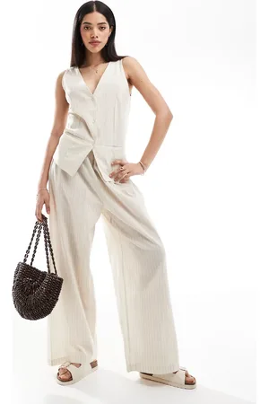 Esmée Exclusive beach pants in beige and white stripe - part of a set