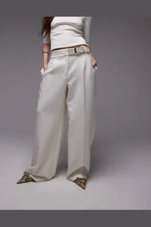 MANGO Buckle waistband straight leg pants in