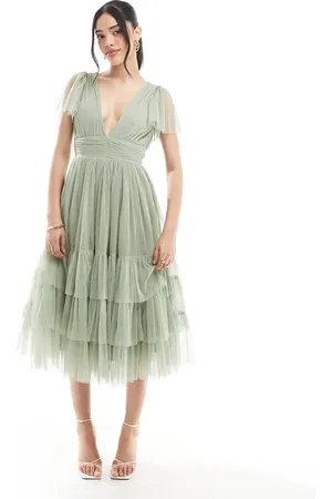 Lace & Beads Bridesmaid Madison midi dress in dusty sage