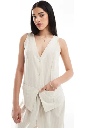 Esmée Exclusive vest in beige and white stripe - part of a set