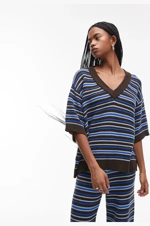 Topshop Oversized knit polo in blue stripe - part of a set