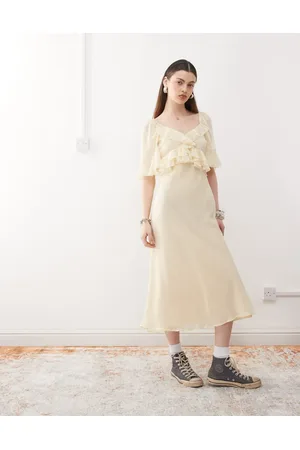 Reclaimed Ruffle maxi dress in buttermilk yellow chiffon