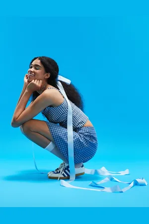 ASOS Denim wrap mini skirt in gingham print
