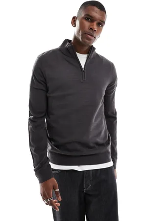 Threadbare Soft touch half zip funnel neck sweater in charcoal