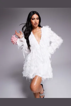 Jaded Rose Faux feather babydoll mini dress in ivory