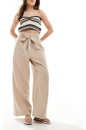 ONLY Tie waist wide leg pants in beige