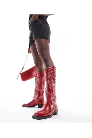 Stradivarius Faux leather square toe western boots in