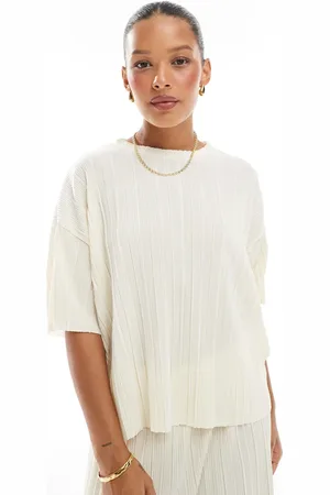 ONLY Boxy plisse T-shirt in buttermilk - part of a set