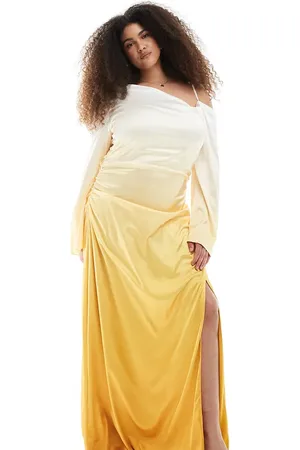 TFNC Bridesmaid long sleeve maxi dress in lemon ombre
