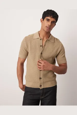 MANGO Button up knit shirt in beige