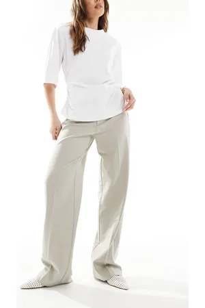 Pull&Bear Straight leg tailored pants in stone
