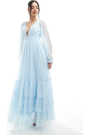 Lace & Beads Bridesmaid Madison long sleeve maxi dress in powder