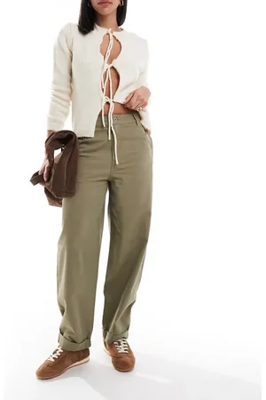 ASOS Tapered pants with turn-up detail in olive