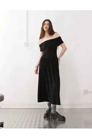 Reclaimed Drop waist slinky bandeau dress in