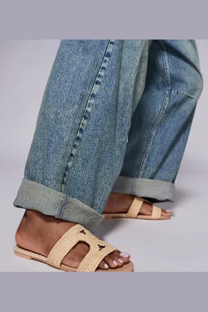 Public Desire Public Desire Inferno Wide Fit slip on sandals in raffia cream