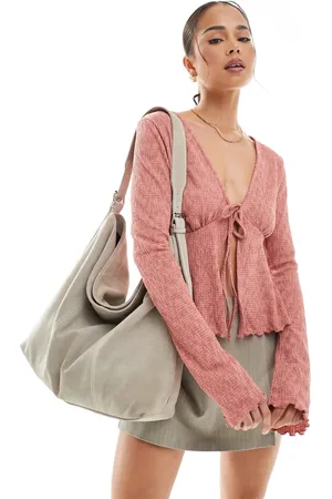 ONLY Tie front wide sleeve cardigan in light