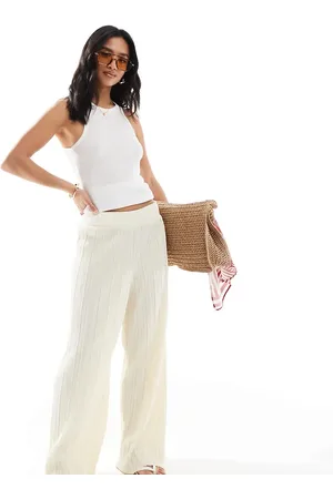 ONLY Plisse wide leg pants in buttermilk