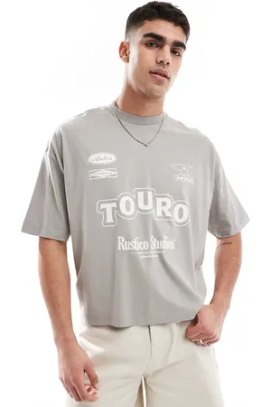 ASOS Boxy oversized T-shirt with text graphics in khaki
