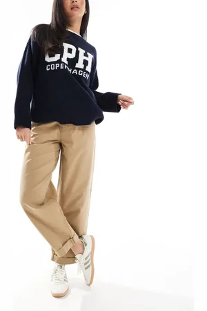 ASOS Tapered pants with turn up detail in camel